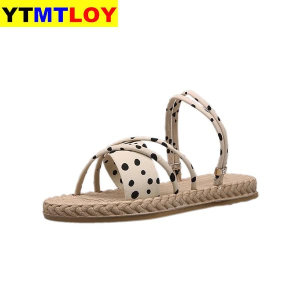 

женщины летняя мода горошек cross-woven плоский тапочки non-slip пляжная обувь тапочки женщин лето 2020 размер 35-40, Black