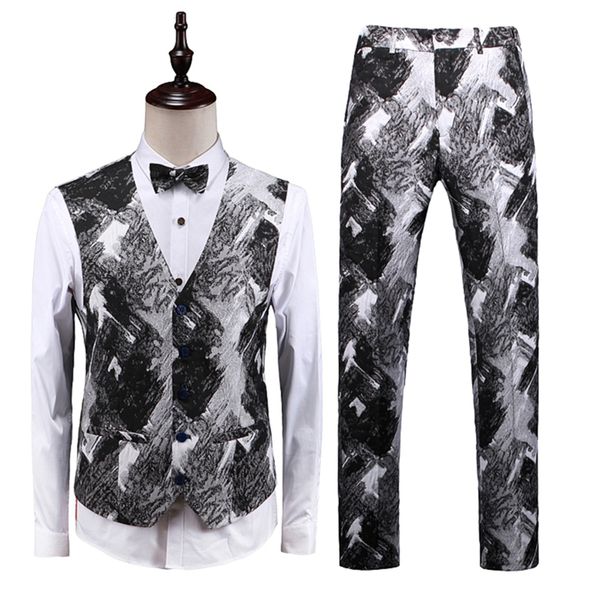 

autumn black and white men vest and pants slim design waistcoat men pant asia size s m  xl xxl xxxl xxxxl xxxxxl vests mens, Black;white