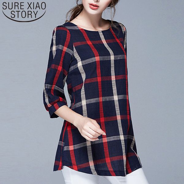 

2019 spring women blouse and ladies plus size blouses feminina women's plaid blouse shirts women clothing 137a 20, White