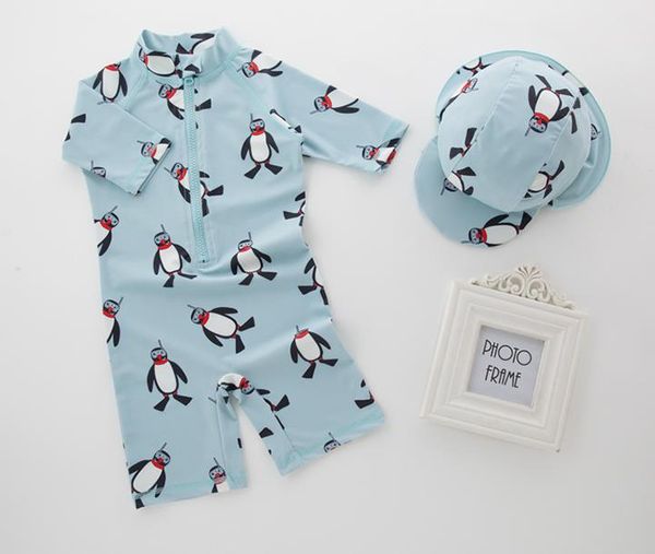 

ньян лето мальчик купальники + шляпа 2 шт. набор пингвин животных купальник младенец малыш дети спа пляж купание розничная, White