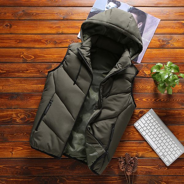 

men's winter vest down jacket hat detachable new fashion trend down jacket worn outside large size sleeveless 2019 winter, Black;white