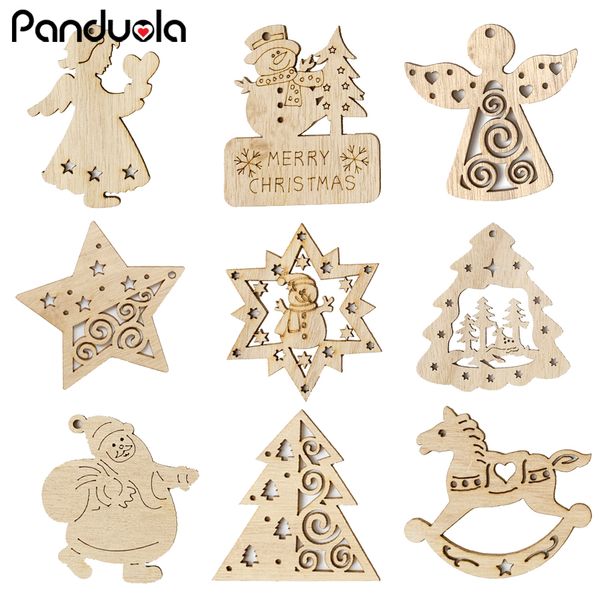 

10pcs european hollow christmas snowflakes wooden pendants ornaments xmas tree ornament christmas party decorations kids gift