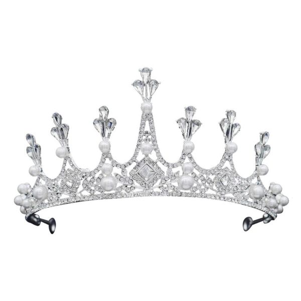 

other geometry crown fashion crystal pearl headdress wedding hair hoop bride decor (silver), Golden;white