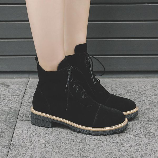 

women's rubber boots big size shoes woman luxury designer round toe lace up low heels booties rain large size fashion rock, Black