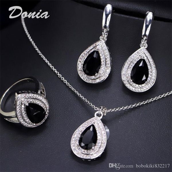 

donia jewelry fashion water drop zircon earrings necklace ring three piece wedding jewelry ladies banquet set decoration gift, Slivery;golden