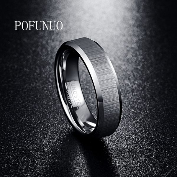 

pofunuo tungsten wedding ring men's fashion simple ring tungsten steel brushed matt plating party ing, Slivery;golden