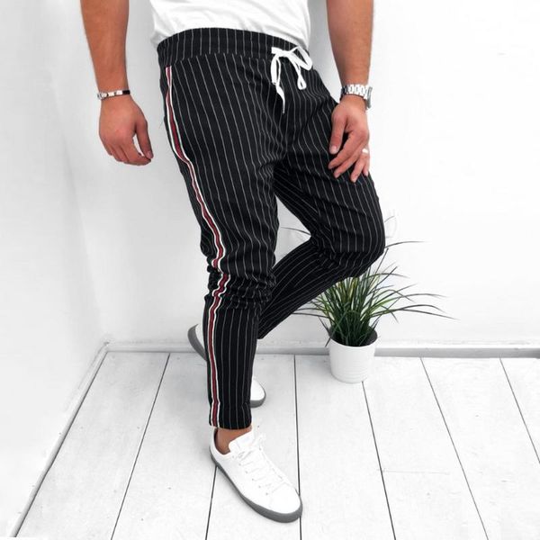 

ankle length men's sweatpants side stripe hip hop track pants street wear skinny joggers elastic waist male casual trousers 3#