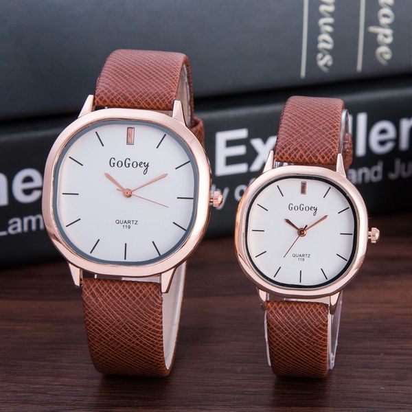 

2 pcs gogoey brand leather pair watches men women lover couple fashion dress quartz wristwatch 119, Slivery;brown