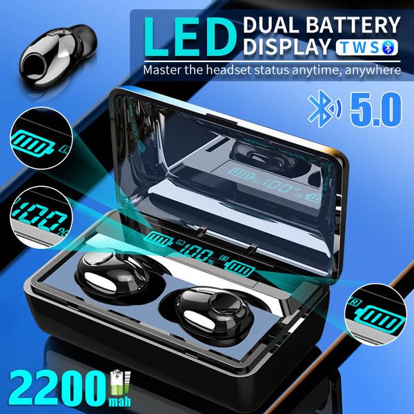 

rdht-t8 tws 5.0 wireless bluetooth headphones led display touch control earbuds hifi with 2200ma charging case earphone handearphones