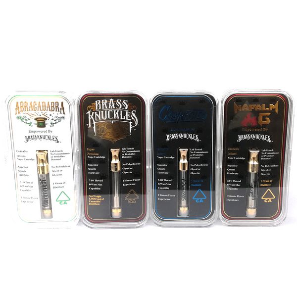 

Connected Abracadabra Brass Knuckles Cartridges Gold Glass Tank 1.0ml 510 Ceramic Coil Thick Oil Atomizer With Flavour Sticker