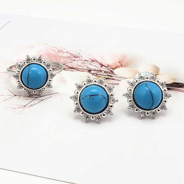 

ruifan european blue natural turquoise gemstone 100% 925 sterling silver earrings/ring jewelry sets for women jewelry set yjs031, Black