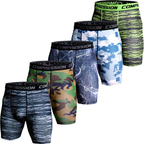 

compression shorts men 3d print camouflage bodybuilding tights short men gyms shorts male muscle alive elastic running pants, Black;blue