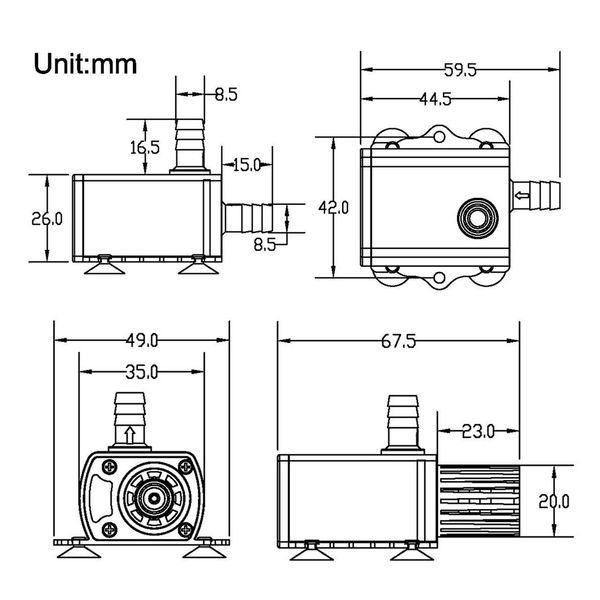

decdeal ultra-quiet mini brushless dc/usb water pump 5/12v 5-10w 250-400l/h lift 300cm submersible fountain aquarium circulating