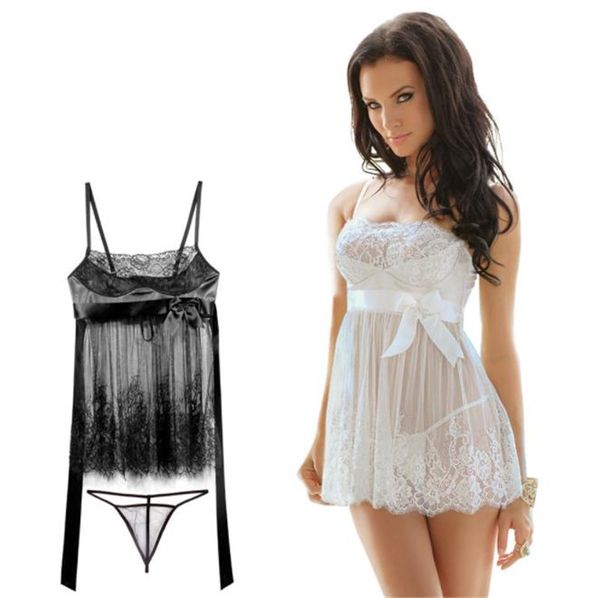 

2020 женская кружева sexy пижама женщины дизайнер главная nightgown плюс размер женщины сплошной смотрите через белье, Black;white