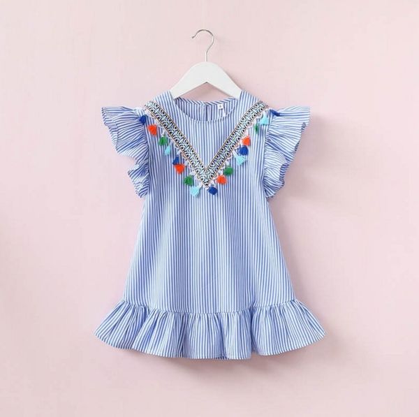 

summer baby girls dresses tassel flying sleeve dresses stripe cute kids party dresses for kids girls princess dress clothes, Red;yellow