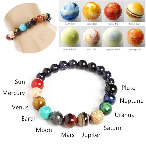 

couple eight planets natural stone bracelet bangles universe yoga chakra galaxy solar system bracelets for men women jewelry, Golden;silver