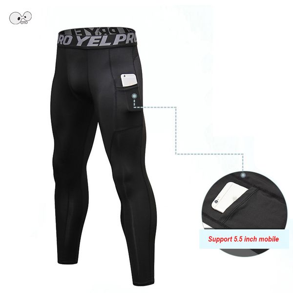 

running pants tights men solid compression with pockets soccer training fitness sports leggings gym jogging trousers sportswear, Black;blue