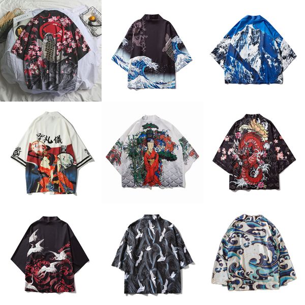 

17colors oriental japanese traditional costumes men fashion kimono haori cardigan for woman summer thin jacket beach wear cloak, Red