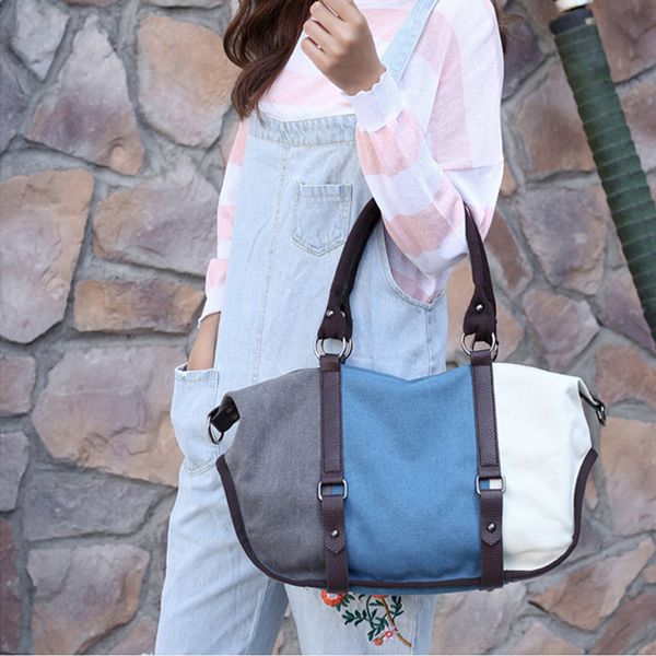 

2019 women casual canvas tote ladies hit the color handbag shoulder handbags large capacity bags for women #t30