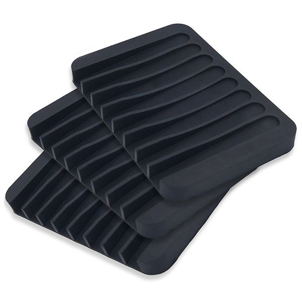 

3 pack silicone shower soap dish set, soap saver holder, rectangle concave black