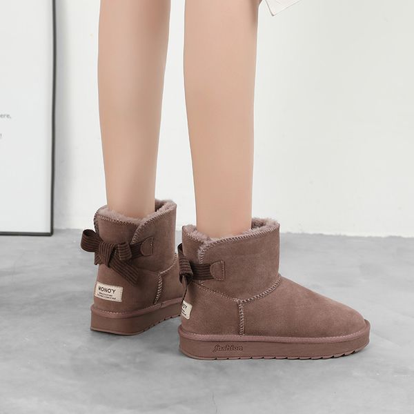 

quality women snow boots warm short fur plush ankle boot round toe thick flat heels shoes 2019 winter, Black