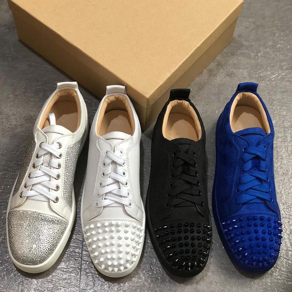 

2019 designer fashion red bottoms shoes studded spikes sneakers for men women glitter party lovers genuine leather casual rivet sneaker t01, Black