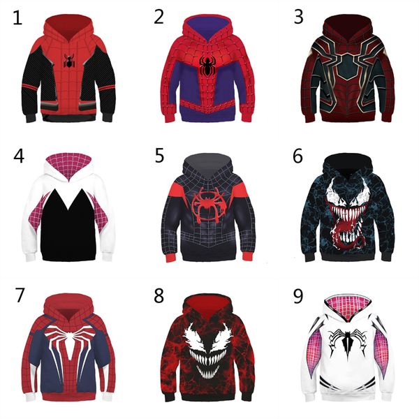 

10 Style Boys Girls Spider-Man Into the Spider-Verse Hoodies 2019 New Children Spiderman Venom Long sleeves 3D Hoodies kids clothing B