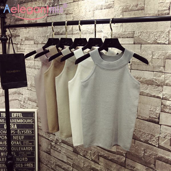 

aelegantmis 2019 halter vest womens tank cotton casual summer sleeveless knitted tank women round o neck black white