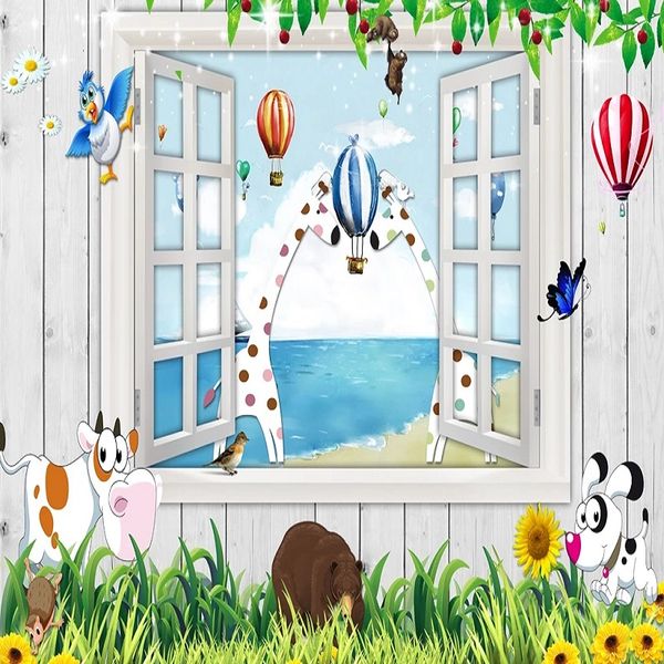 

custom large mural 3d wallpaper cartoon animal cute giraffe fake window stereo bedroom mural tv back wall decor deep 5d embossed