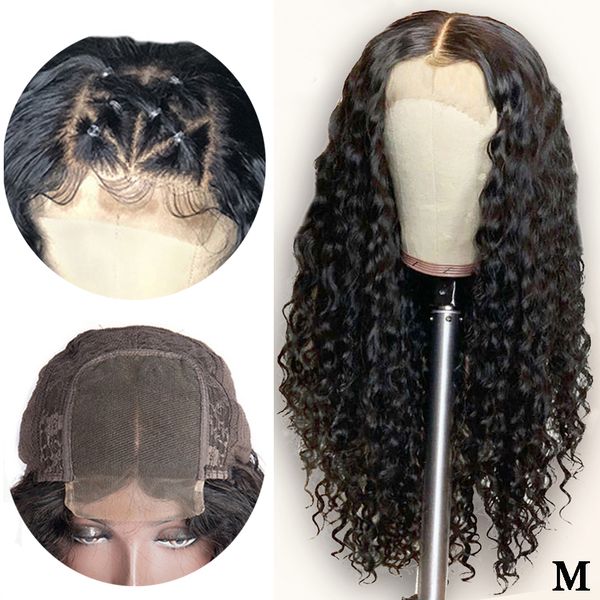 

deep wave brazilian wig 4*4 lace closure wig human hair wigs pre-plucked with baby hair remy middle ratio 150% density lace wig, Black