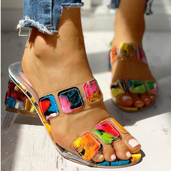 

summer women slipper crystal peep toe print bohemian casual shoes beach sandals ladies shoes platform mules sandalias de mujer, Black