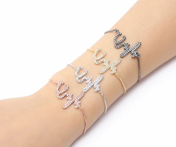 

gold silver chain micro pave cz zircon cubic zirconia bracelet rope adjusted macrame bangle tgh4324 fashion jewelry, Black
