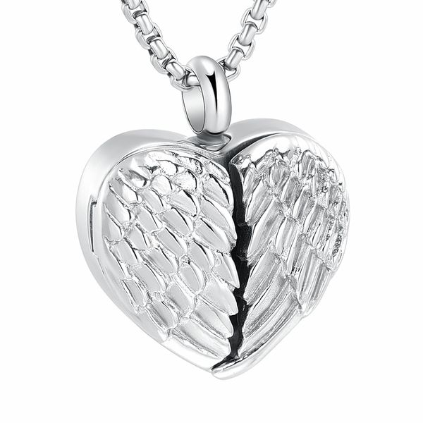 

cremation urn pendant necklace hold ashes - engravable openable angel wing for p of loved ones /pets always in my heart, Silver