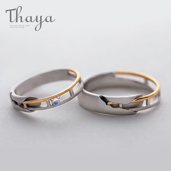 

thaya train rail design moonstone lover rings gold and hollow 925 silver eleglant jewelry for women gemstone sweet gift ly191217, Slivery;golden