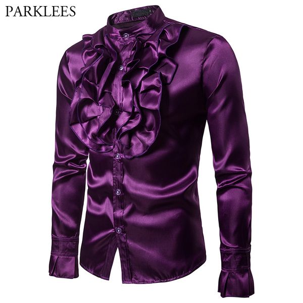 

emulation silk shirt men 2020 autumn new slim fit long sleeve silk satin shirts men party wedding tuxedo flower dress shirt male, White;black
