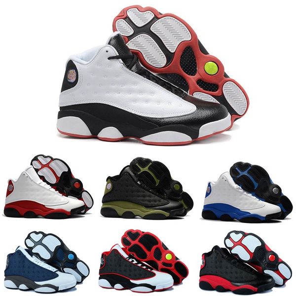 

13s men basketball shoes 13 bred black brown white chicago 3m gs hyper royal hologram flints grey women sports shoes sneakers, White;red