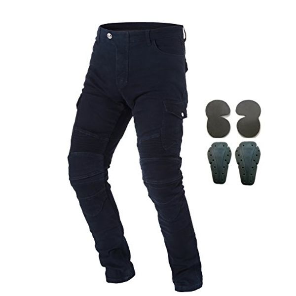 

takuey men motorcycle riding pants motorcross denim jeans with 4 protect pads equipment knight trousers black, Blue