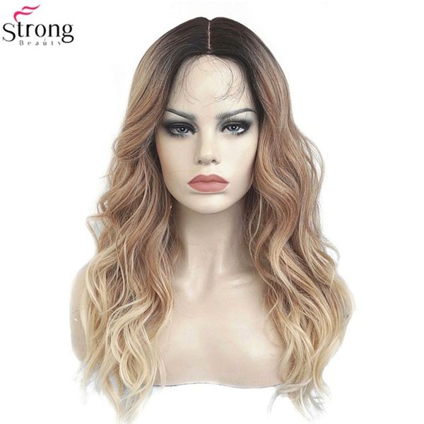 Women S Synthetic Wig Ombre Hair Blonde Highlights Part Lace Front