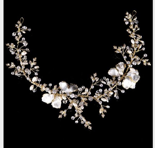 

gold and silver pearl diamond bride's forehead decoration with studio model accessories, Slivery;golden