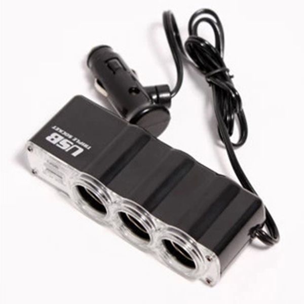 

new sasles car styling 3 way car ette lighter socket splitter charger power adapter dc+usb port plug 12v-24v