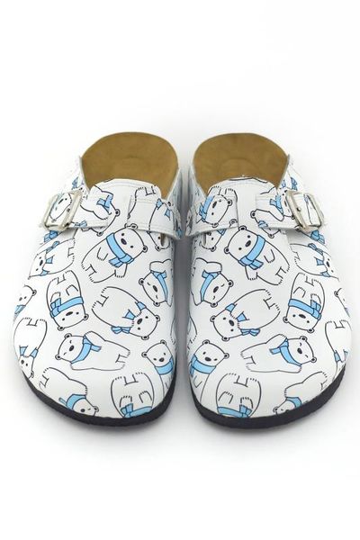 

white teddy bear pattern cork sole slippers, Black