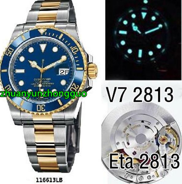 

Nv7 2813 ver ion 100 waterproof date 18k yellow gold teel blue ceramic men watch 2813 mechanical tainle eta 2813 automatic movement