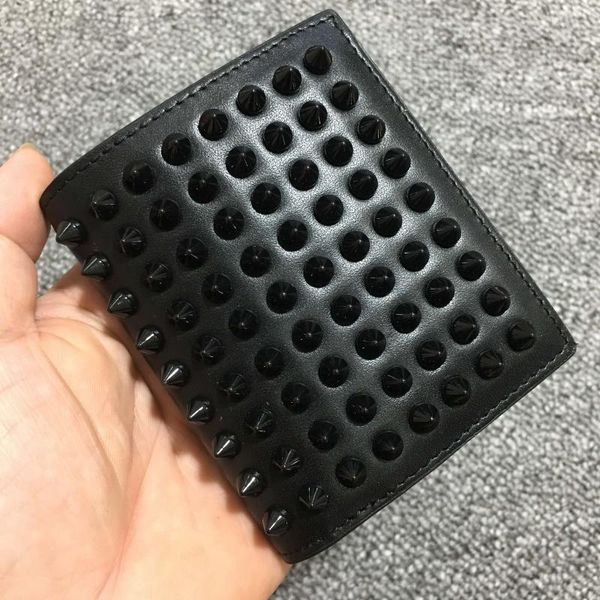 

sale men women business short wallets patchwork rivets purses money clips wallets spike purses 11*8cm, Red;black