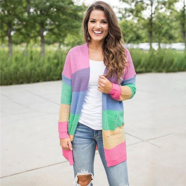 

women autumm designer sweaters cardigan long sleeve v neck female clothing fashion style casual apparel rainbow panelled print, White;black