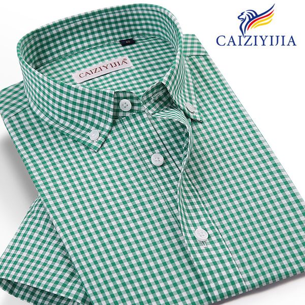 

men's summer short sleeve plaid checkered shirt pocket-less design wrinkle casual standard-fit gingham cotton shirts, White;black