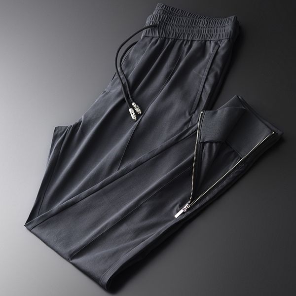 

new lyocell mens pants foot mouth zipper design drawstring men pant plus size 4xl elastic waist slim fit mens trousers, Black