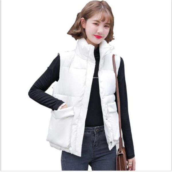 

2019autumn winter women vest stand-collar down cotton waistcoat female sleeveless slim zipper casual cotton coat plus size m159, Black;white