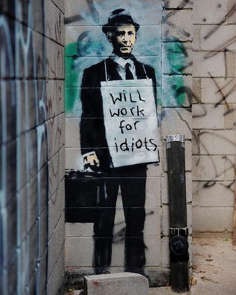 

banksy will work for idiots handpainted & hd print graffiti street art oil painting canvas home decor multi size g158
