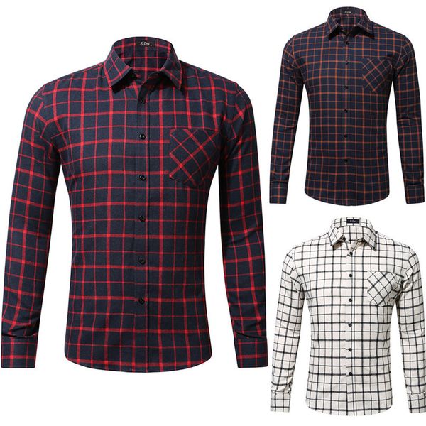 

mens casual fashion long sleeved shirt single pocket little plaid printing full shirts new daily fashion #4f11, White;black