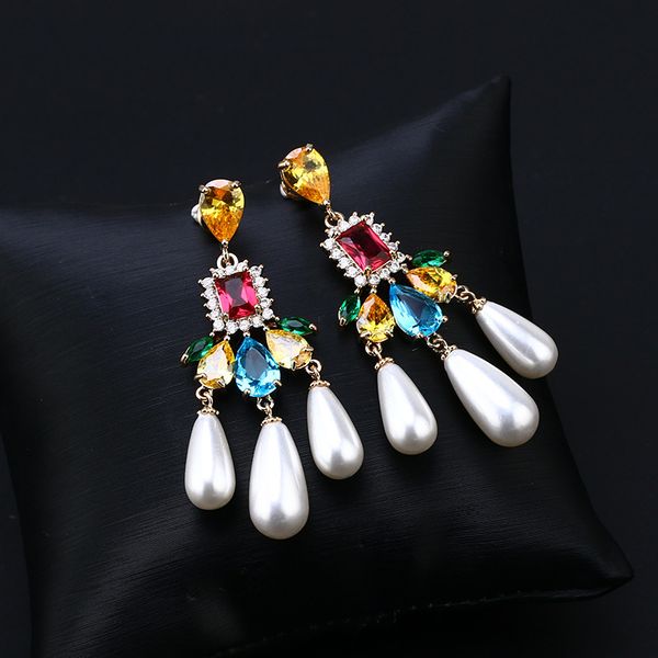 

fashion-designer pearls earrings for lady new arrival fashion wedding jewelry colorful crystal bohemia earrings jewellery, Silver